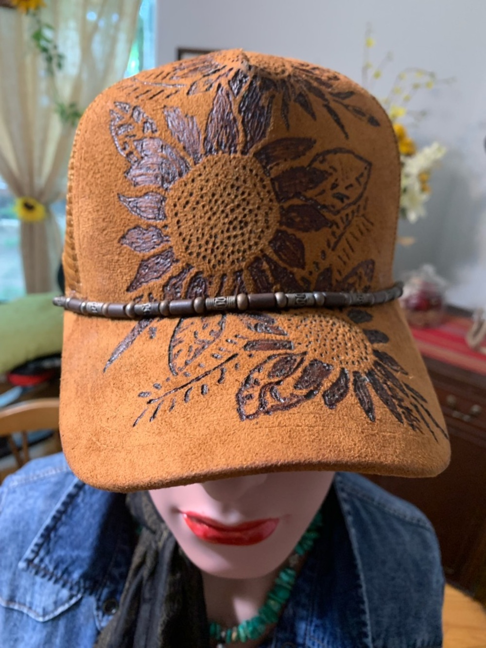 Women’s Sunflower Burned Suede Baseball Cap - Tan